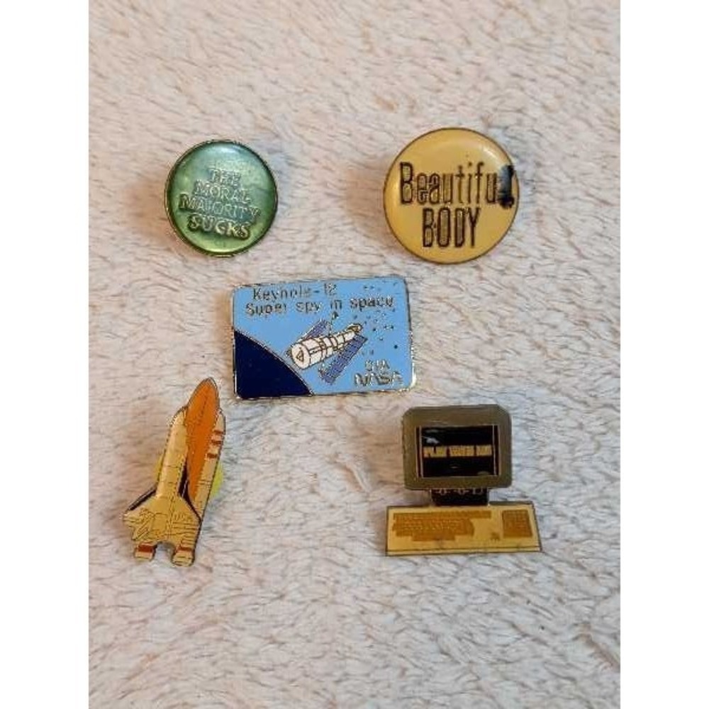 5 Vintage NASA‎ Space Computer Rocketship Enamel Pins Lot